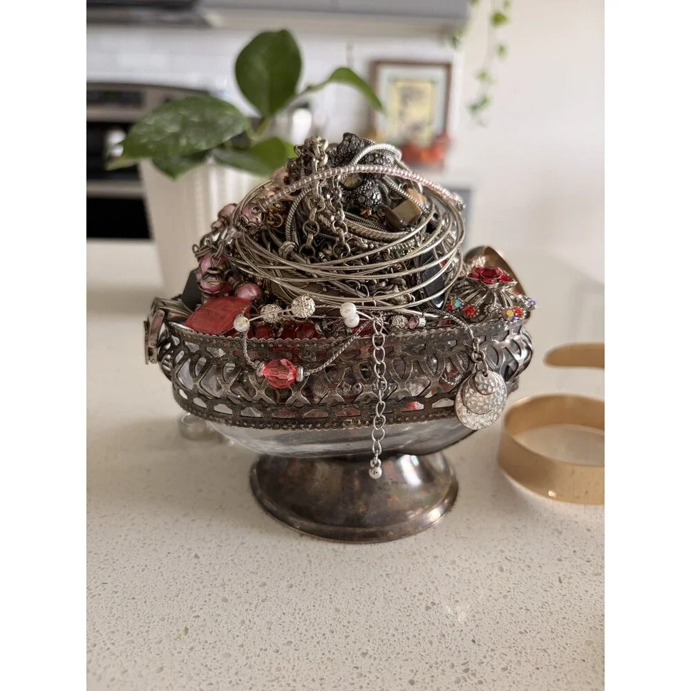 Vtg Mystery Jewelry Jar VTG Vase Mixed Metal Gold & Silver Tone